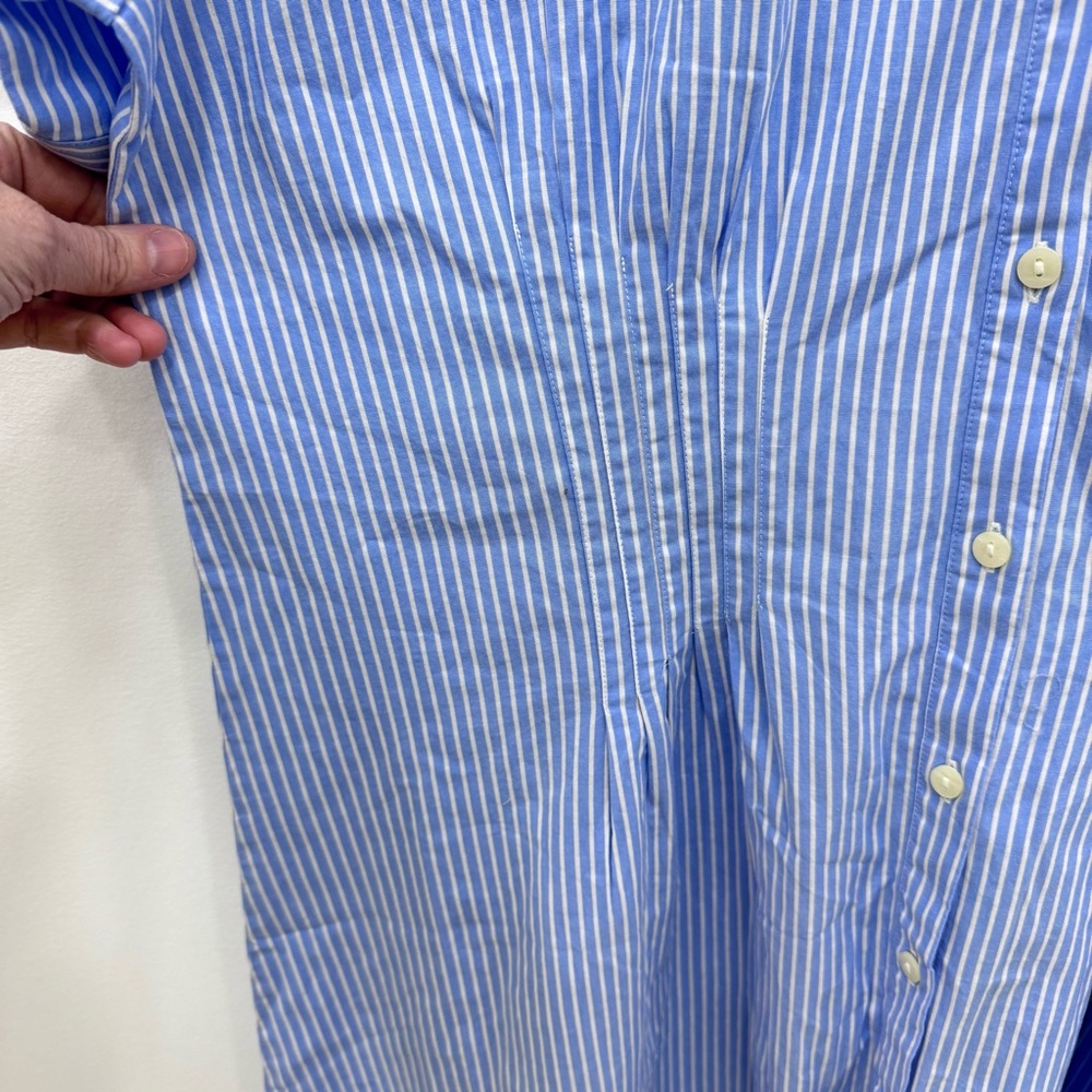 LOFT Striped Poplin Pleated Bodice Shirt Dress Blue White Stripe NWT Plus Sz 18 - Picture 4 of 9